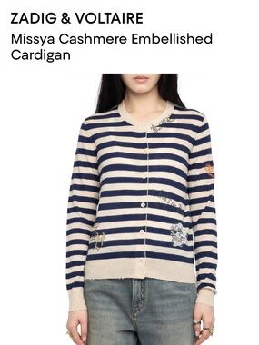 NWT Zadig & Voltaire Missya Cashmere striped Cardigan Size Small